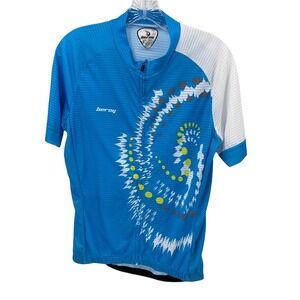 Beroy Blue White Cycling Jersey Short Sleeve Full Zip Pockets Comfy Mens Size L